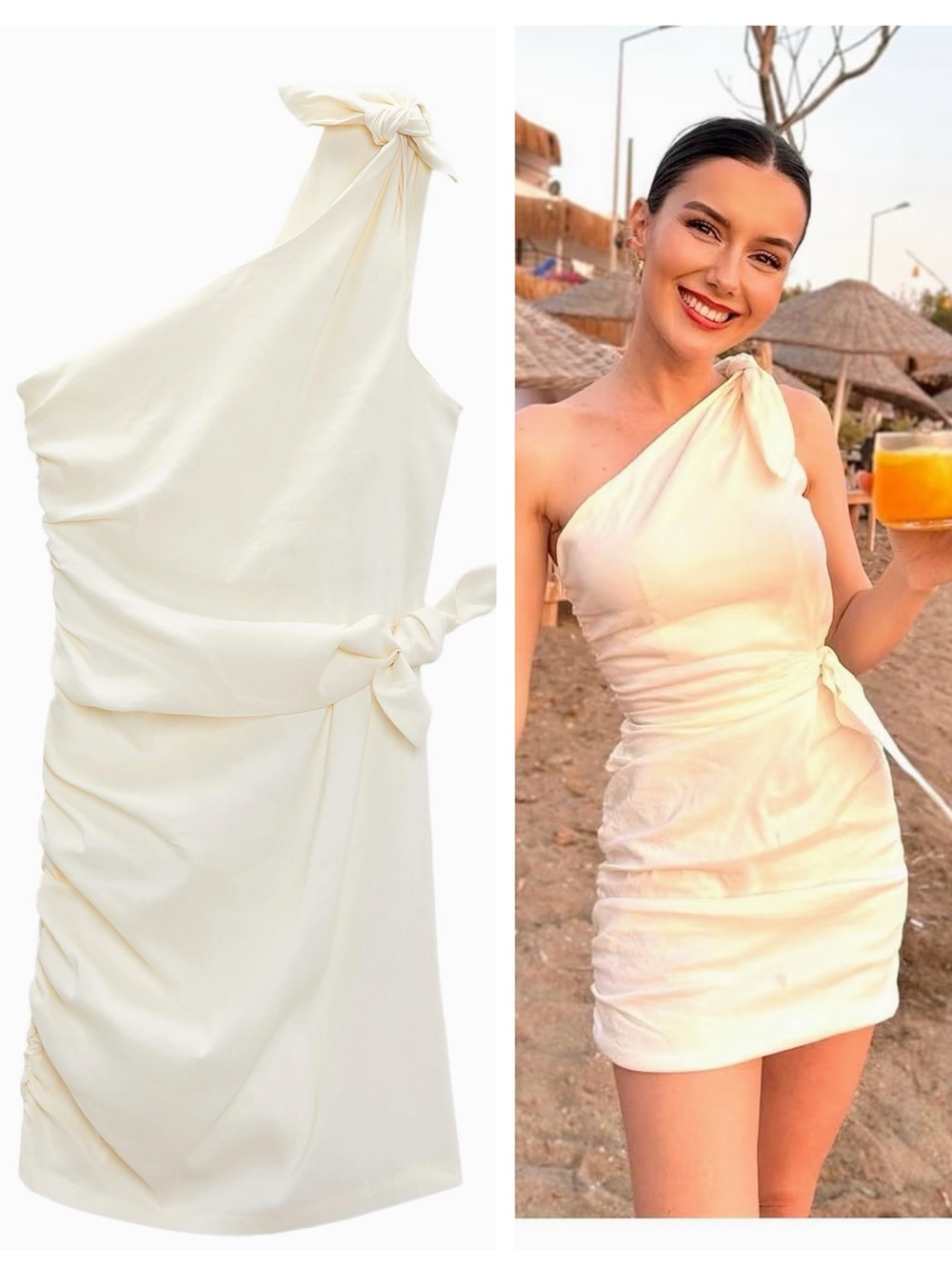 ZARA linen blend asymmetrical dress with ties